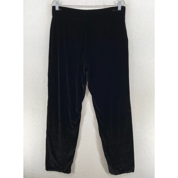 EILEEN FISHER Velvet Pants Small Stretch Jersey Pull On Elastic Waist Black USA - Picture 2 of 8